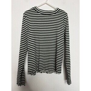 Cat & Jack Girls Medium Long Sleeve Top Black Striped Mock Neck Lettuce Edge